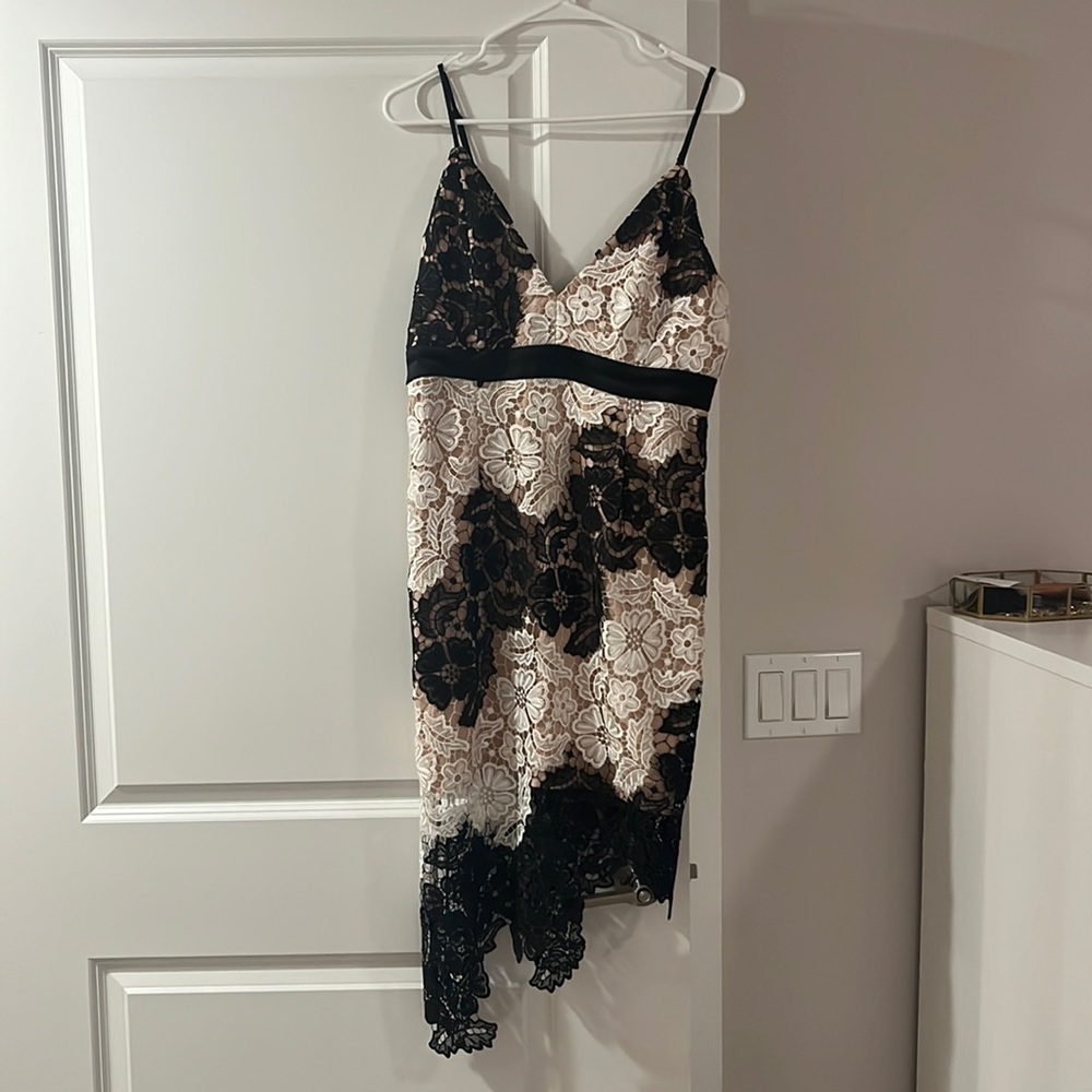 Bardot Asymmetrical Black and White Lace Dress Size 10